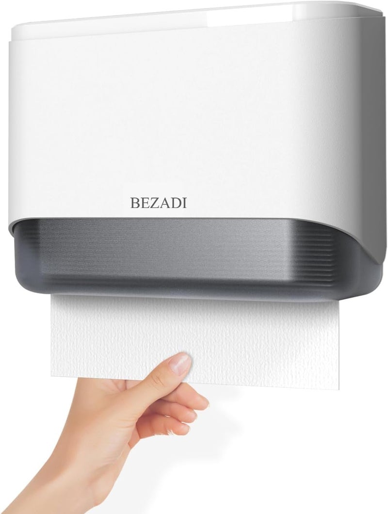 BEZADI Paper Towel Dispenser,Large Capacity Wall Mount Tissue Dispensers with Smart Lock, Used for Kitchen and Bathroom 200+ Sheets White Toilet Paper Holders - Image 1